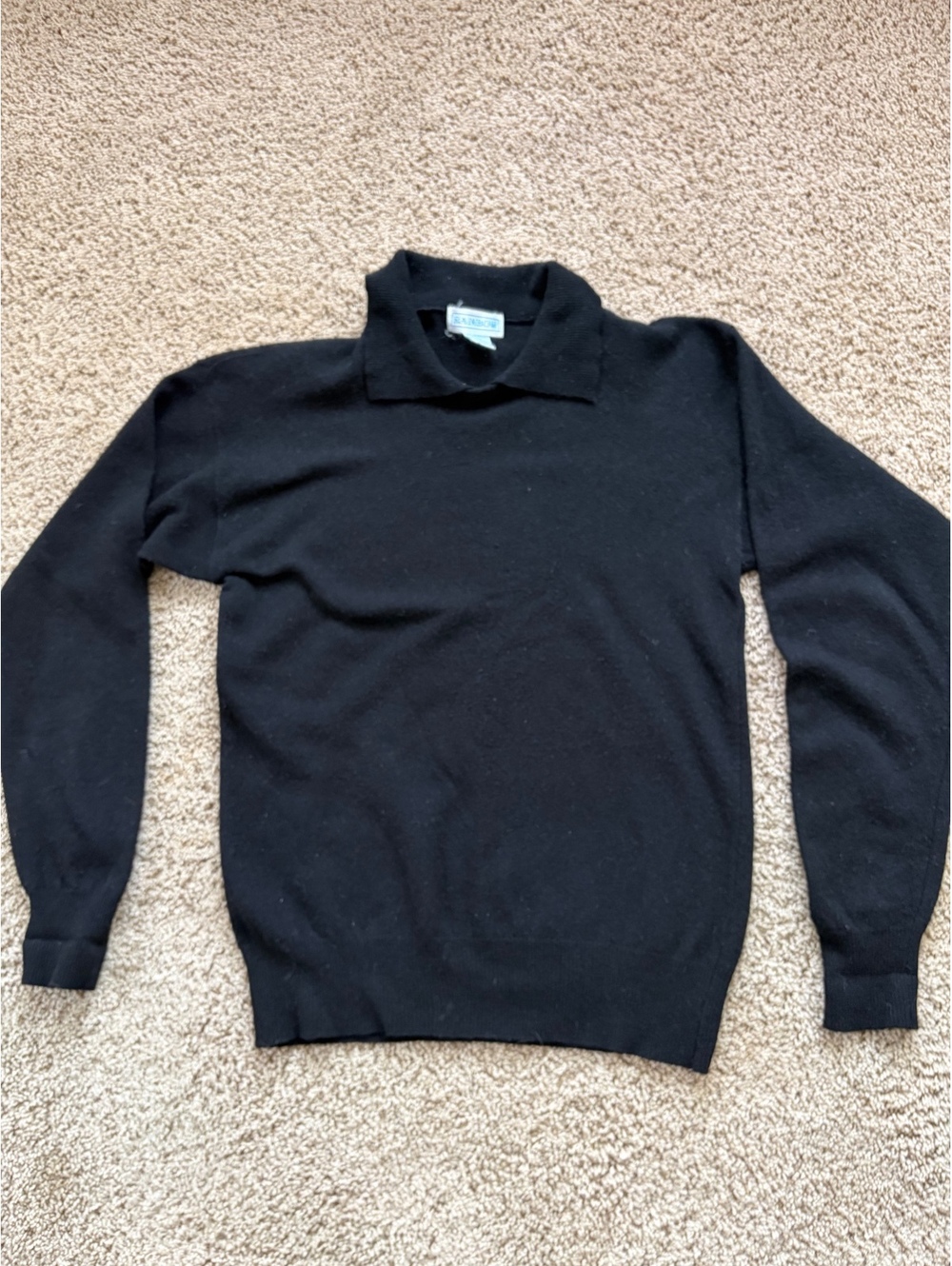 vintage Rainbow lambswool polo sweater black Medium minimalist soft cozy quiet